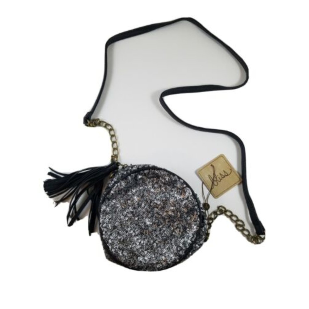 NWT! Bliss Black Glitter Shoulder Bag Zipper 2 Compartments Purse 48335 Party
